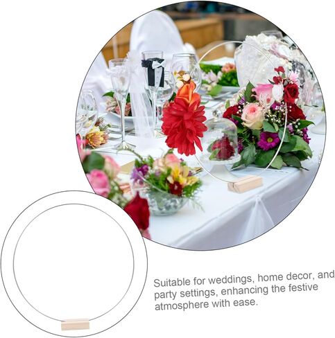 Luxshiny 2sets Floral Hoop Centerpiece Wooden Stand Metal Flower Hoops for Wedding Decor Elegant Table Arrangements and Unique Floral Displays Silver Natural Base in Saudi Arabia