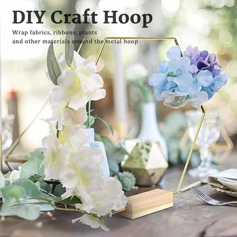 طوق زهور للمكتب، 10 مجموعات من إكليل الزهور المعدني السداسي DIY مع قاعدة خشبية لغرفة المعيشة في الزفاف باللون الذهبي in Kuwait