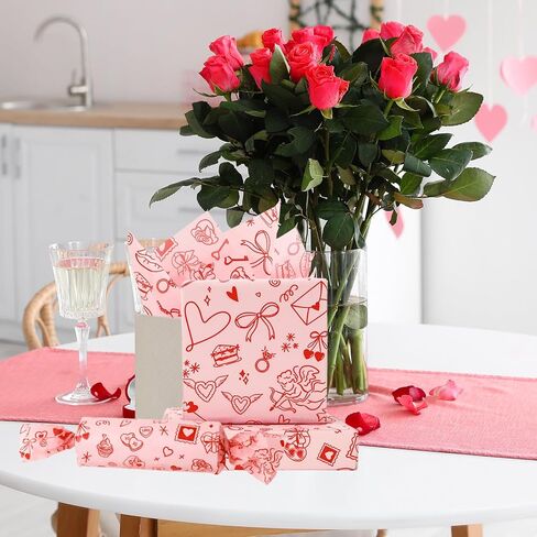 FYSUIMU ورق مناديل عيد الحب - 14 × 20 بوصة - قلوب وردية حمراء كيوبيد روز الكرز هدية ورق التغليف نمط جميل لحفلات الزفاف وأعياد الميلاد وحفلات الزفاف وديكور DIY، 60 ورقة in Saudi Arabia