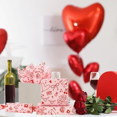 FYSUIMU ورق مناديل عيد الحب - 14 × 20 بوصة - قلوب وردية حمراء كيوبيد روز الكرز هدية ورق التغليف نمط جميل لحفلات الزفاف وأعياد الميلاد وحفلات الزفاف وديكور DIY، 60 ورقة in Saudi Arabia