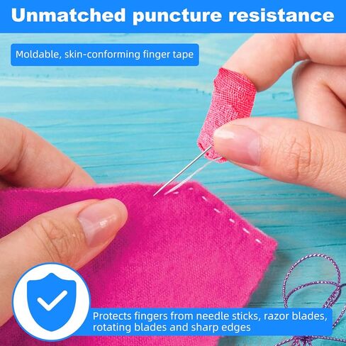 5 Rolls Thimble Tape for Hand Sewing - Breathable Cotton Finger Protector, Self Adhering Bandage Wrap Nail Finger Protectors, Soft Knitting Bandage Fingers Tape for Quilting, Embroidery, Crafting in Kuwait