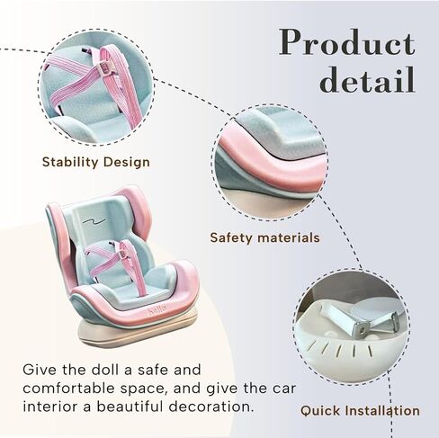 Doll Car Seat for Jellycat/Labubu & 10-17cm Dolls, Mini Seat with Detachable Magnetic Stand/Air Vent Clip/Adjustable Strap, Airflow-Friendly Design(Blue Pink) in Saudi Arabia