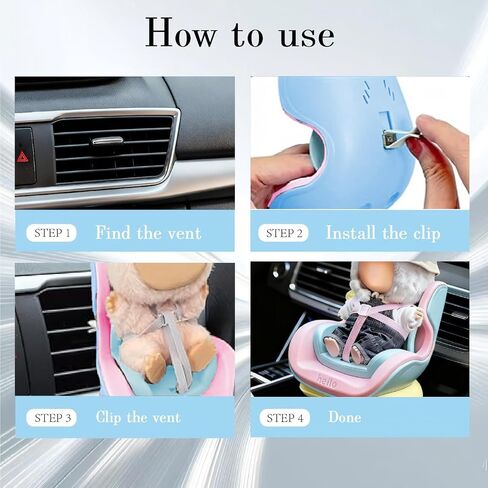 Doll Car Seat for Jellycat/Labubu & 10-17cm Dolls, Mini Seat with Detachable Magnetic Stand/Air Vent Clip/Adjustable Strap, Airflow-Friendly Design(Blue Pink) in Saudi Arabia