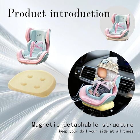 Doll Car Seat for Jellycat/Labubu & 10-17cm Dolls, Mini Seat with Detachable Magnetic Stand/Air Vent Clip/Adjustable Strap, Airflow-Friendly Design(Blue Pink) in Saudi Arabia