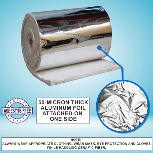Aluminum Foil Faced Ceramic Fiber Blanket, 1" x 24" x 75", Ceramic Fiber Insulation, 8 LB Density 2400F Rated High Temperature Insulation Blanket for Furnace, Kiln, Forge, Oven, Stove, Fireplace in Saudi Arabia