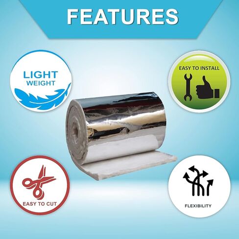 Aluminum Foil Faced Ceramic Fiber Blanket, 1" x 24" x 75", Ceramic Fiber Insulation, 8 LB Density 2400F Rated High Temperature Insulation Blanket for Furnace, Kiln, Forge, Oven, Stove, Fireplace in Saudi Arabia