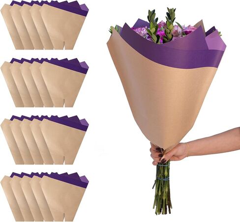 Market Bloom Sleeves 20 Pack 17 x 17 x 5.6 Inch FSC Certified Flower Bouquet Wrapping Paper, Flower Bouquet Bags Kraft Paper Sleeves, Gift-Ready for Wedding, Birthday, White in Saudi Arabia