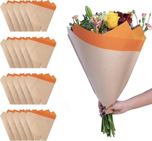 Market Bloom Sleeves 20 Pack 17 x 17 x 5.6 Inch FSC Certified Flower Bouquet Wrapping Paper, Flower Bouquet Bags Kraft Paper Sleeves, Gift-Ready for Wedding, Birthday, White in Saudi Arabia