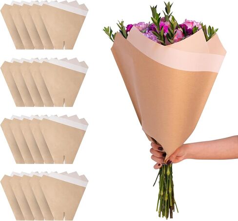Market Bloom Sleeves 20 Pack 17 x 17 x 5.6 Inch FSC Certified Flower Bouquet Wrapping Paper, Flower Bouquet Bags Kraft Paper Sleeves, Gift-Ready for Wedding, Birthday, White in Saudi Arabia