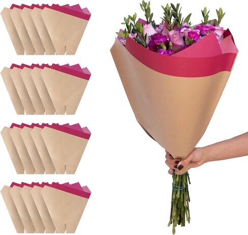 Market Bloom Sleeves 20 Pack 17 x 17 x 5.6 Inch FSC Certified Flower Bouquet Wrapping Paper, Flower Bouquet Bags Kraft Paper Sleeves, Gift-Ready for Wedding, Birthday, White in Saudi Arabia
