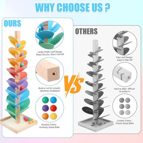 Wooden Marble Run Music Tree for Kids Ages 3+ - Upgraded Easy Assembly with Built-in Nuts, Montessori Toys for Toddlers, Color Sorting Marble Ball Run & Musical Game for Boys Girls 4-8 in Saudi Arabia