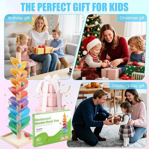 Wooden Marble Run Music Tree for Kids Ages 3+ - Upgraded Easy Assembly with Built-in Nuts, Montessori Toys for Toddlers, Color Sorting Marble Ball Run & Musical Game for Boys Girls 4-8 in Saudi Arabia