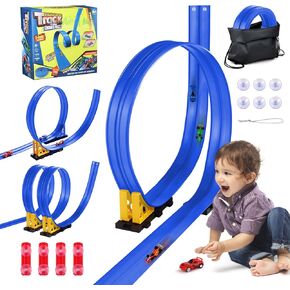 مسار سيارة سباق مرن للأطفال - لعبة مسار سباق بطول 15 قدمًا مع أكواب شفط، مسار سباق محمول قابل للطي متوافق مع سيارات دييكاست 1/64، عيد الميلاد للأولاد والبنات من عمر 3 سنوات فما فوق in Kuwait