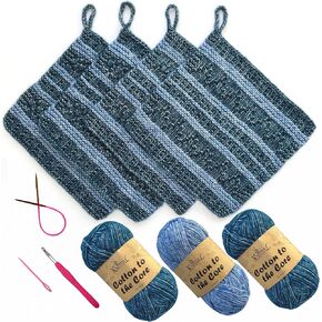 KnitPal Dishcloth Knitting Kit for Beginners (Jean Blue + Sky Blue) in Kuwait
