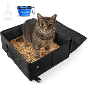 صندوق فضلات القطط المحمول للسفر، صندوق فضلات صغير قابل للطي للسفر مع غطاء بسحاب، بدون رائحة، مقاوم للماء، مانع للتسرب، مناسب للفنادق وفي الهواء الطلق، أسود in Kuwait