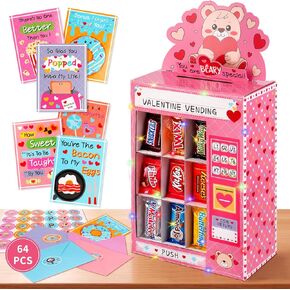 Valentines Boxes for Kids Classroom - Valentines Day Cards for Kids School - DIY Bear Vending Machine Valentines Box with 30 Cards, Flashing Lights, 30 Envelopes and Stickers for Boys Girls Classroom Exchange Class Gifts Party Favors(25 Valentine's Card/5 in Saudi Arabia