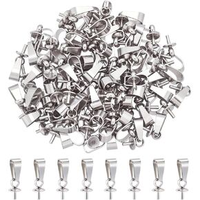 80Pcs Eye Pin Bail Peg Stainless Steel Eye Pinch Bail 12x4mm Cup Pearl Connector for Half Drilled Beads Charms Pendants Jewelry Making Findings Accessory Supplies Necklace in Saudi Arabia
