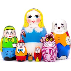 Alice in Wonderland Nesting Dolls Set 7 pcs - Russian Matryoshka Dolls - Alice in Wonderland Figure - Alice in Wonderland Ornament in Kuwait