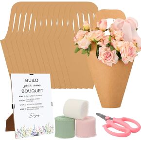 Tinlade 75 Pcs Flower Bar Kit Include Clear Bouquet Wrapping Bags Flower Bar Stand Scissors and Chiffon Ribbons for Wedding Bridal Baby Shower Birthday Party Favor Supplies Craft in Kuwait