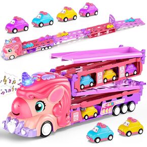 مجموعة سيارات لعبة هوت بي للبنات مع شاحنة ألعاب يونيكورن - 6 سيارات أميرات ومسار قابل للطي مع ضوء وصوت - ألعاب سيارات تعمل بقوة الاحتكاك هدايا عيد ميلاد للفتيات الصغيرات بعمر 3 و4 و5 و6 و7 سنوات in Kuwait