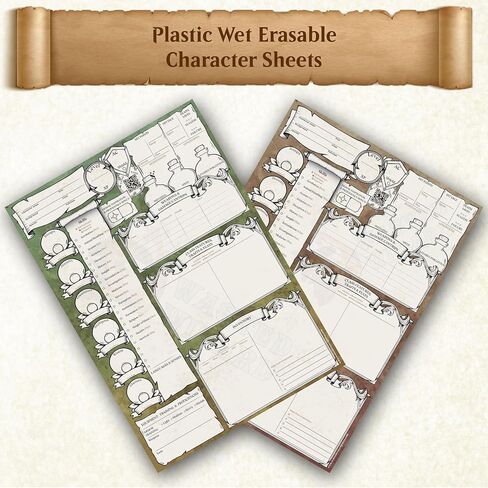 DND Character Sheets with Hand Drawn Artwork. Wet Erase Plastic Sheets Compatible with Dungeons and Dragons 5e & 2024 Player’s Handbook. Set of 6 (Green & Brown). in Saudi Arabia