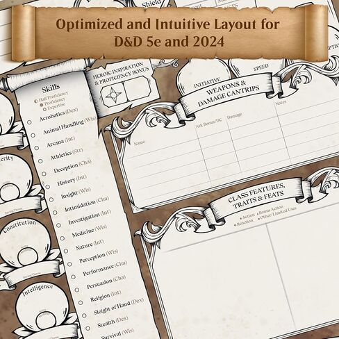 DND Character Sheets with Hand Drawn Artwork. Wet Erase Plastic Sheets Compatible with Dungeons and Dragons 5e & 2024 Player’s Handbook. Set of 6 (Green & Brown). in Saudi Arabia
