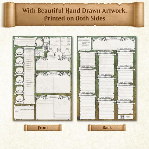 DND Character Sheets with Hand Drawn Artwork. Wet Erase Plastic Sheets Compatible with Dungeons and Dragons 5e & 2024 Player’s Handbook. Set of 6 (Green & Brown). in Saudi Arabia
