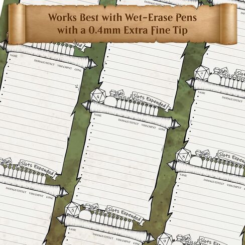 DND Character Sheets with Hand Drawn Artwork. Wet Erase Plastic Sheets Compatible with Dungeons and Dragons 5e & 2024 Player’s Handbook. Set of 6 (Green & Brown). in Saudi Arabia