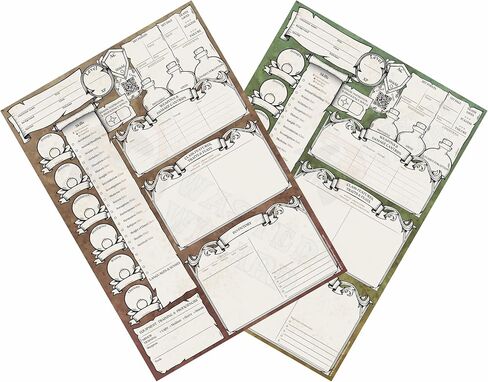DND Character Sheets with Hand Drawn Artwork. Wet Erase Plastic Sheets Compatible with Dungeons and Dragons 5e & 2024 Player’s Handbook. Set of 6 (Green & Brown). in Saudi Arabia