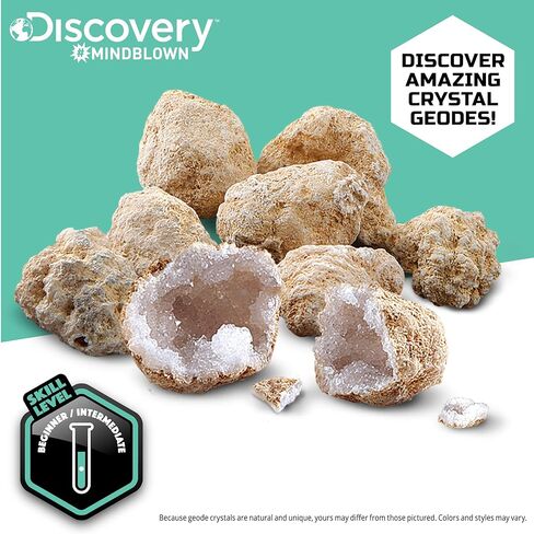 مجموعة الجيود Discovery™ Crack-Open - مجموعة علوم العلوم والتكنولوجيا والهندسة والرياضيات الغامضة | 10 جيود كوارتز طبيعي | نظارات الأطفال والعدسة المكبرة وحوامل العرض | لعبة نشاط حفر الصخور| هدية التجربة التعليمية in Kuwait