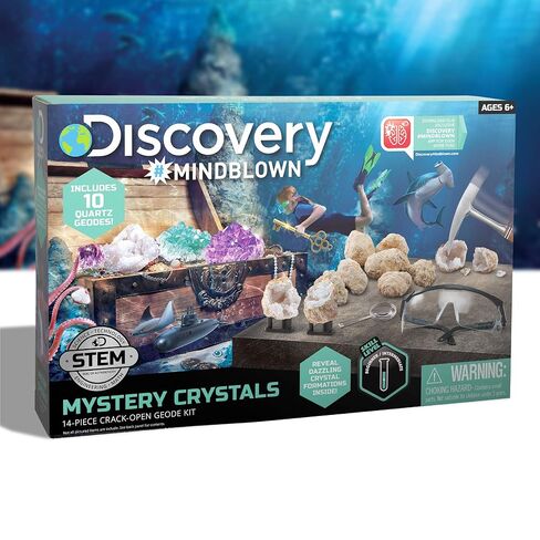 مجموعة الجيود Discovery™ Crack-Open - مجموعة علوم العلوم والتكنولوجيا والهندسة والرياضيات الغامضة | 10 جيود كوارتز طبيعي | نظارات الأطفال والعدسة المكبرة وحوامل العرض | لعبة نشاط حفر الصخور| هدية التجربة التعليمية in Kuwait