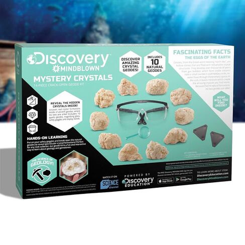 مجموعة الجيود Discovery™ Crack-Open - مجموعة علوم العلوم والتكنولوجيا والهندسة والرياضيات الغامضة | 10 جيود كوارتز طبيعي | نظارات الأطفال والعدسة المكبرة وحوامل العرض | لعبة نشاط حفر الصخور| هدية التجربة التعليمية in Kuwait