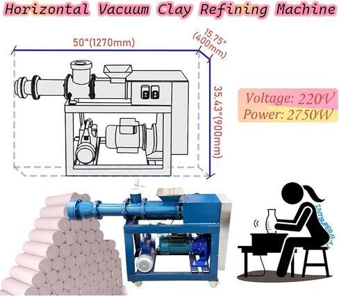 INTSUPERMAI 220V Industrial Vacuum Pug Mill Professional Heavy-Duty Electric Clay Extruder & Mixer for Ceramics 440-880lb/Hour, 2.75KW, Φ3.94in/100mm Mud Outlet, Ceramic Clay Mixing Extruder Pug Mill in Saudi Arabia