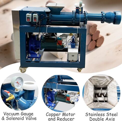 INTSUPERMAI 220V Industrial Vacuum Pug Mill Professional Heavy-Duty Electric Clay Extruder & Mixer for Ceramics 440-880lb/Hour, 2.75KW, Φ3.94in/100mm Mud Outlet, Ceramic Clay Mixing Extruder Pug Mill in Saudi Arabia