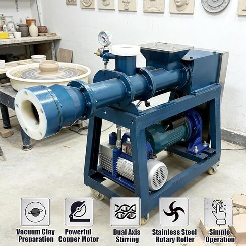 INTSUPERMAI 220V Industrial Vacuum Pug Mill Professional Heavy-Duty Electric Clay Extruder & Mixer for Ceramics 440-880lb/Hour, 2.75KW, Φ3.94in/100mm Mud Outlet, Ceramic Clay Mixing Extruder Pug Mill in Saudi Arabia