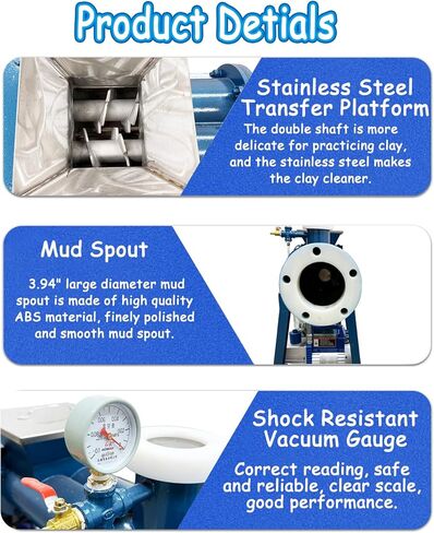 Banfluxion 220V Vacuum Pug Mill – Industrial 3.94-Inch Outlet, Stainless Steel Dual-Shaft Clay Mixer & Extruder, 2.75KW Motor, 440-880 lbs/h for Studio & Production in Kuwait