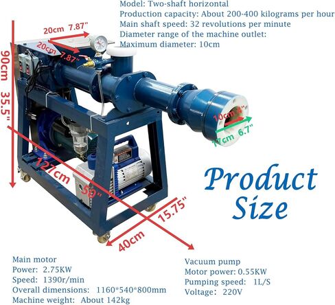 Banfluxion 220V Vacuum Pug Mill – Industrial 3.94-Inch Outlet, Stainless Steel Dual-Shaft Clay Mixer & Extruder, 2.75KW Motor, 440-880 lbs/h for Studio & Production in Kuwait