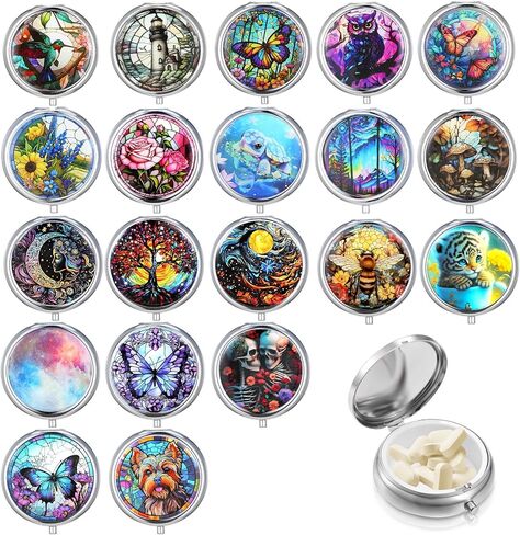 Molain 10Pcs Pill Organizer, Pill Box with Mirror, Portable Small Pill Case for Purse or Pocket, Cute Metal Pill Holder for Travel, Vitamins, Medication, Supplements in Saudi Arabia