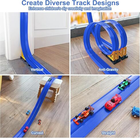 مسار سيارة سباق مرن للأطفال - لعبة مسار سباق بطول 15 قدمًا مع أكواب شفط، مسار سباق محمول قابل للطي متوافق مع سيارات دييكاست 1/64، عيد الميلاد للأولاد والبنات من عمر 3 سنوات فما فوق in Kuwait
