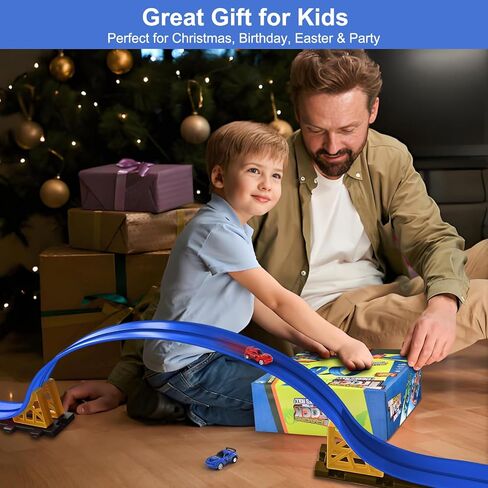 مسار سيارة سباق مرن للأطفال - لعبة مسار سباق بطول 15 قدمًا مع أكواب شفط، مسار سباق محمول قابل للطي متوافق مع سيارات دييكاست 1/64، عيد الميلاد للأولاد والبنات من عمر 3 سنوات فما فوق in Kuwait