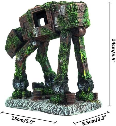 Robot Walker Aquarium Decoration, Vintage Science Fiction Ruins Decoration, Brown and Green, 5.9 x 3.3 x 5.5 inches, Fish Tank Decoration in Kuwait