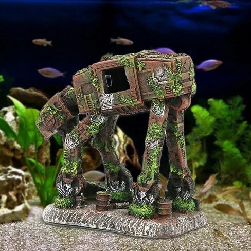 Robot Walker Aquarium Decoration, Vintage Science Fiction Ruins Decoration, Brown and Green, 5.9 x 3.3 x 5.5 inches, Fish Tank Decoration in Kuwait