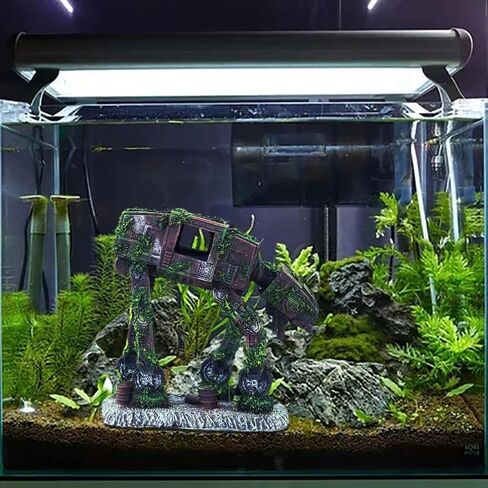 Robot Walker Aquarium Decoration, Vintage Science Fiction Ruins Decoration, Brown and Green, 5.9 x 3.3 x 5.5 inches, Fish Tank Decoration in Kuwait