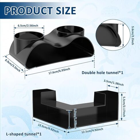 2-Pack Aquarium Underground Tunnel, Black, Fish Tank Landscape, Fish and Shrimp Hiding in The cave, Aquarium Landscape in Kuwait