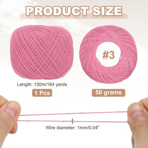 MECCANIXITY Crochet Thread Pearl Cotton Size 3 Pure Pink 164 Yards for Crocheting Tatting Knitting Embroidery Sewing in Saudi Arabia