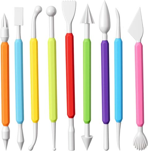 9 Pcs Air Dry Clay Tools, Double Head Clay Sculpting Tools for Adults Plastic Polymer Clay Tool for Molding Shaping Carving Dotting Trimming Pottery Cake Decoration DIY Craft in Saudi Arabia