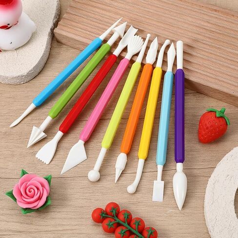 9 Pcs Air Dry Clay Tools, Double Head Clay Sculpting Tools for Adults Plastic Polymer Clay Tool for Molding Shaping Carving Dotting Trimming Pottery Cake Decoration DIY Craft in Saudi Arabia