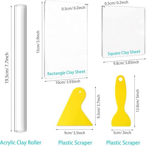 Allazone 31 PCS Acrylic Clay Roller with Acrylic Sheet, Acrylic Sheet Backing Board, Plastic Scraper, Sculpting Tools, Dabbing Tool, Dot Painting Tool for Shaping and Sculpting in Saudi Arabia