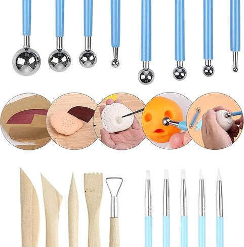Allazone 31 PCS Acrylic Clay Roller with Acrylic Sheet, Acrylic Sheet Backing Board, Plastic Scraper, Sculpting Tools, Dabbing Tool, Dot Painting Tool for Shaping and Sculpting in Saudi Arabia