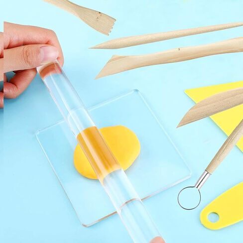 Allazone 31 PCS Acrylic Clay Roller with Acrylic Sheet, Acrylic Sheet Backing Board, Plastic Scraper, Sculpting Tools, Dabbing Tool, Dot Painting Tool for Shaping and Sculpting in Saudi Arabia